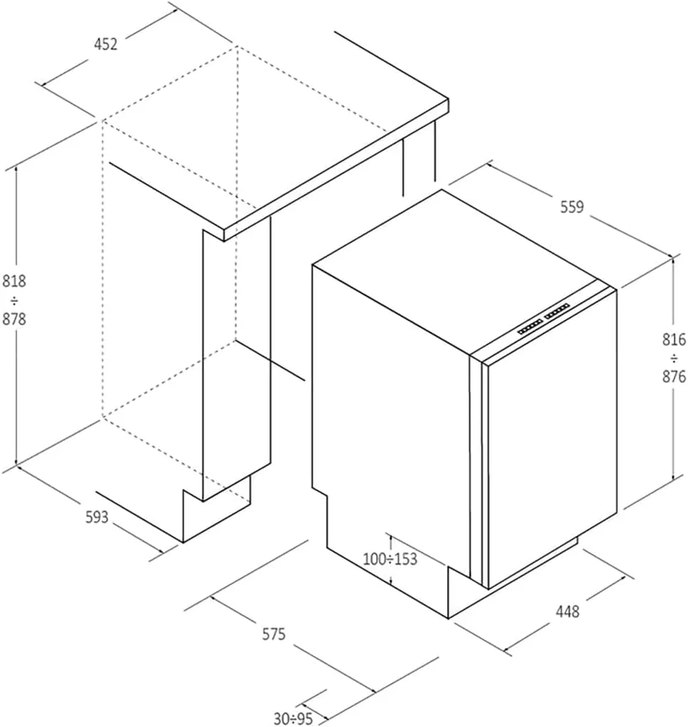ماشین ظرفشویی توکار باریک کندی براوا CDIH 1L949 با ظرفیت 9 نفره