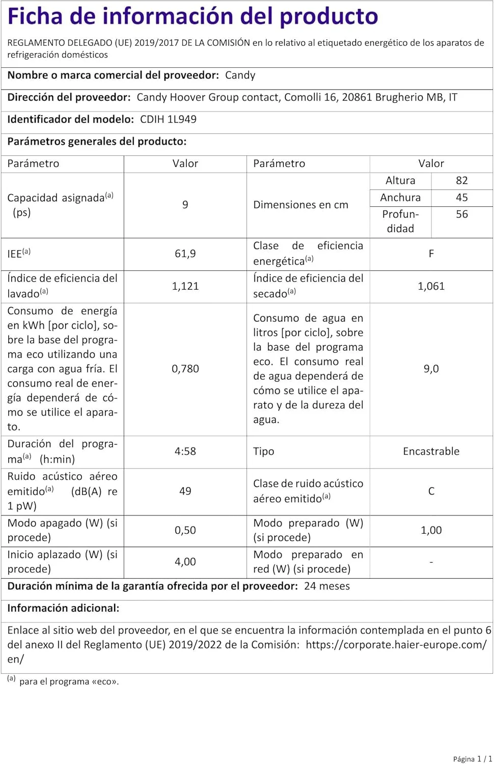 ماشین ظرفشویی توکار باریک کندی براوا CDIH 1L949 با ظرفیت 9 نفره