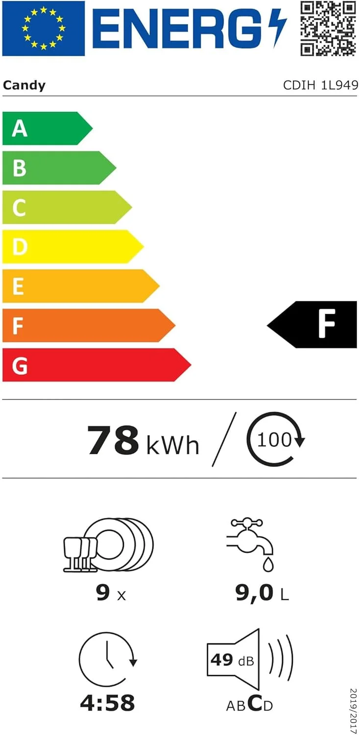 ماشین ظرفشویی توکار باریک کندی براوا CDIH 1L949 با ظرفیت 9 نفره