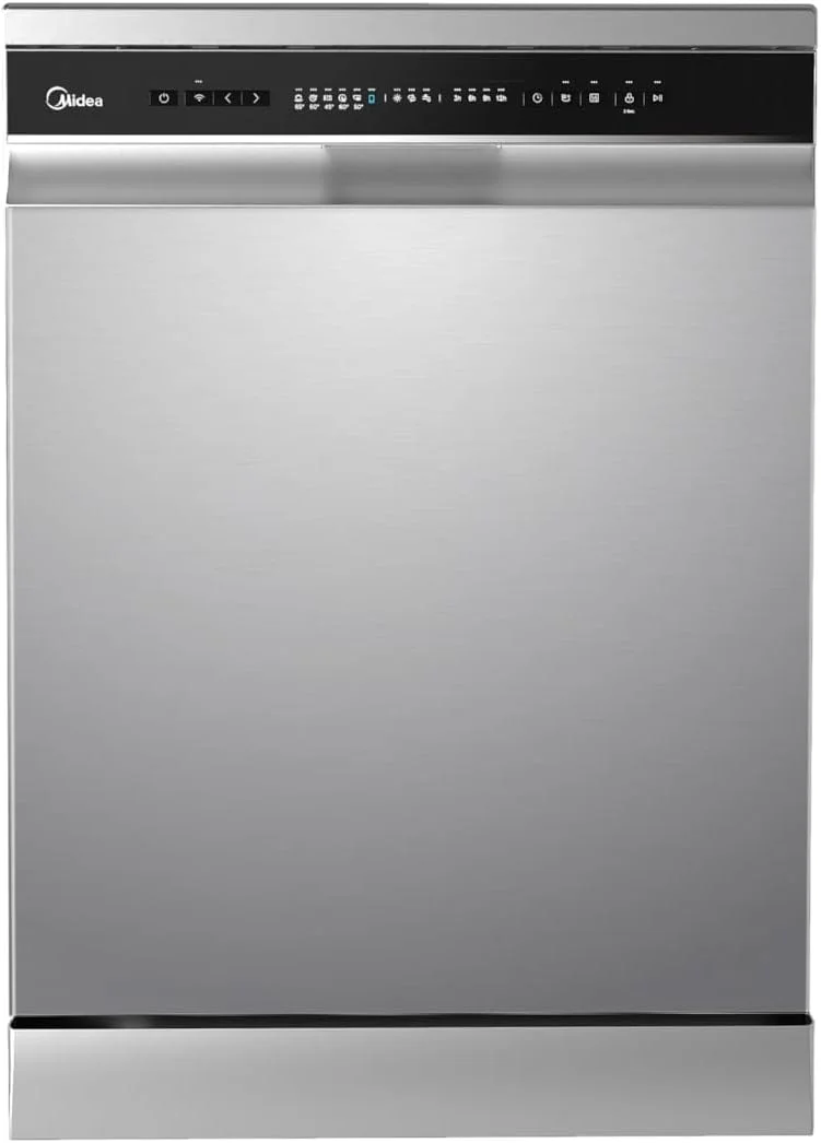 ماشین ظرفشویی ایستاده هوشمند میدیا، 14 نفره، 8 برنامه، وای فای، شروع تاخیری و عملکرد نیمه بار، بی صدا و با راندمان انرژی بالا، شستشوی سریع، قفل کودک، خود تمیز شونده نقره ای WQP14-W7633CS