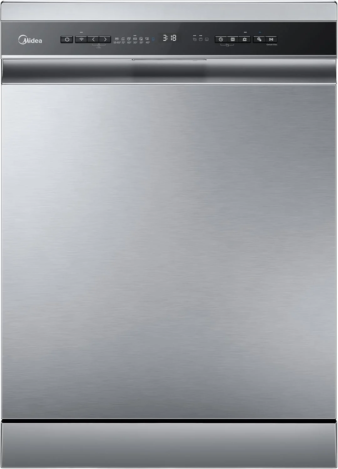 ماشین ظرفشویی ایستاده هوشمند میدیا با ظرفیت 15 نفره، 9 برنامه، وای فای، شروع تاخیری و عملکرد باز شدن خودکار، کم صدا و با راندمان انرژی بالا، شستشوی سریع و ابری، نقره ای - WQP15-W7633D(SS)-GCC