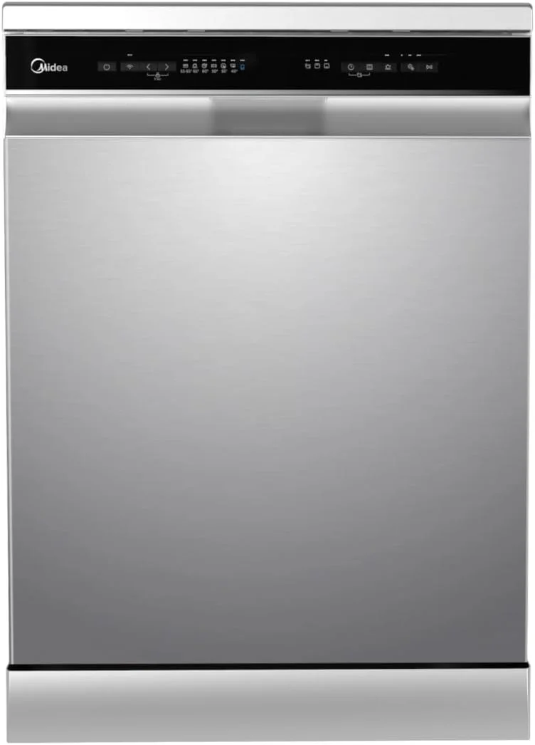 ماشین ظرفشویی ایستاده هوشمند میدیا، 14 نفره، 9 برنامه، Wi-Fi، شروع تاخیری و شستشوی دوگانه، بی صدا و با راندمان انرژی بالا، شستشوی سریع، قفل کودک، یون Dishfresh نقره ای - WQP14-W7633DSS