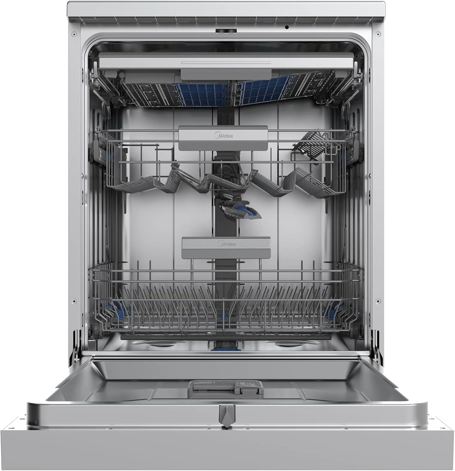 ماشین ظرفشویی ایستاده هوشمند میدیا با ظرفیت 15 نفره، 9 برنامه، وای فای، شروع تاخیری و عملکرد باز شدن خودکار، کم صدا و با راندمان انرژی بالا، شستشوی سریع و ابری، نقره ای - WQP15-W7633D(SS)-GCC