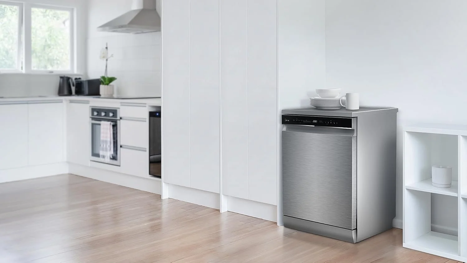 ماشین ظرفشویی ایستاده هوشمند میدیا با ظرفیت 15 نفره، 9 برنامه، وای فای، شروع تاخیری و عملکرد باز شدن خودکار، کم صدا و با راندمان انرژی بالا، شستشوی سریع و ابری، نقره ای - WQP15-W7633D(SS)-GCC