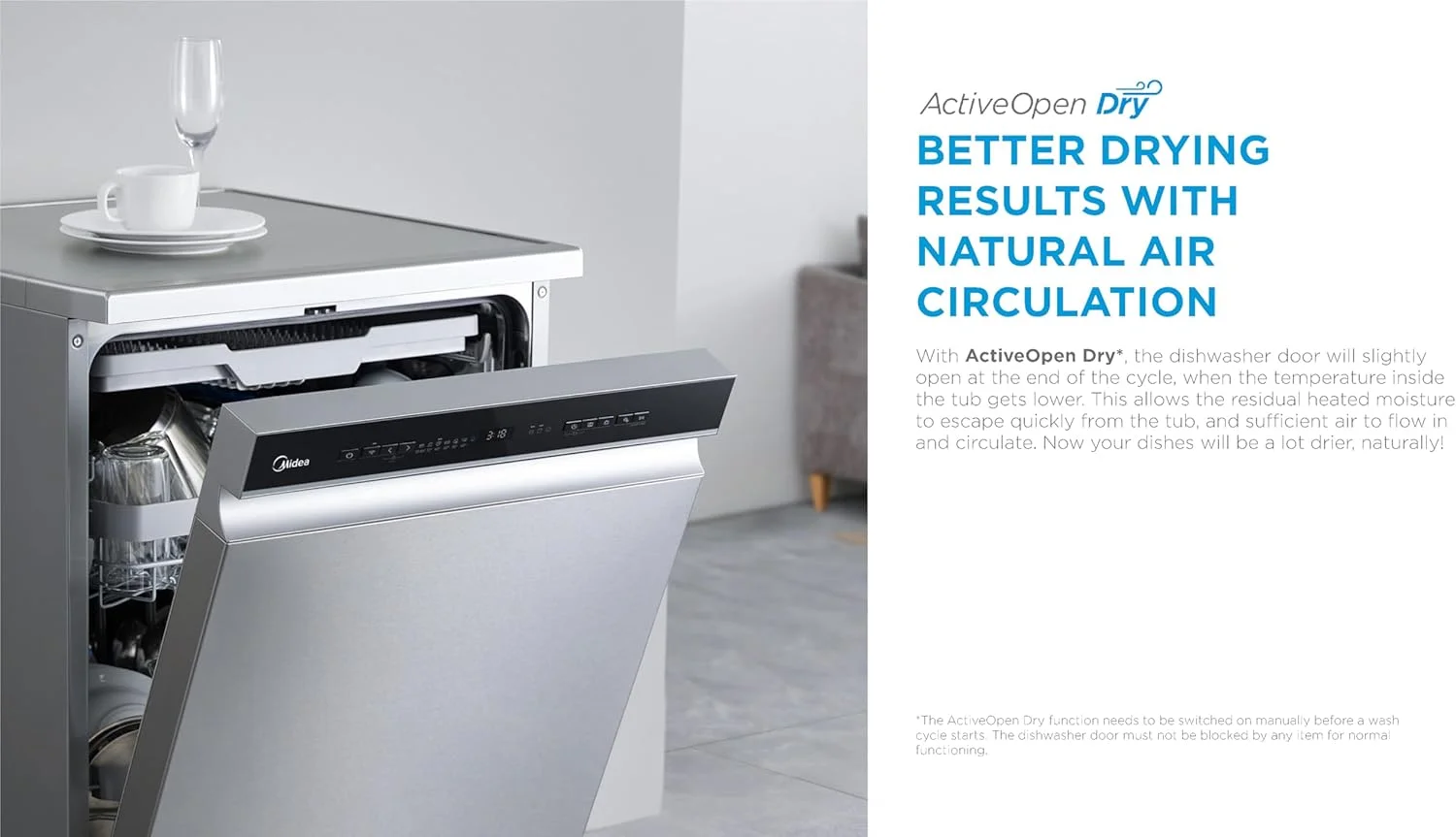 ماشین ظرفشویی ایستاده هوشمند میدیا با ظرفیت 15 نفره، 9 برنامه، وای فای، شروع تاخیری و عملکرد باز شدن خودکار، کم صدا و با راندمان انرژی بالا، شستشوی سریع و ابری، نقره ای - WQP15-W7633D(SS)-GCC