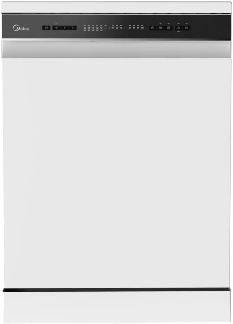 ماشین ظرفشویی ایستاده هوشمند میدیا، 14 نفره، 8 برنامه، Wi-Fi، شروع تاخیری و عملکرد نیمه بار، بی صدا و با راندمان انرژی بالا، شستشوی سریع، قفل کودک، خود تمیز شونده سفید، WQP14-W7633CW