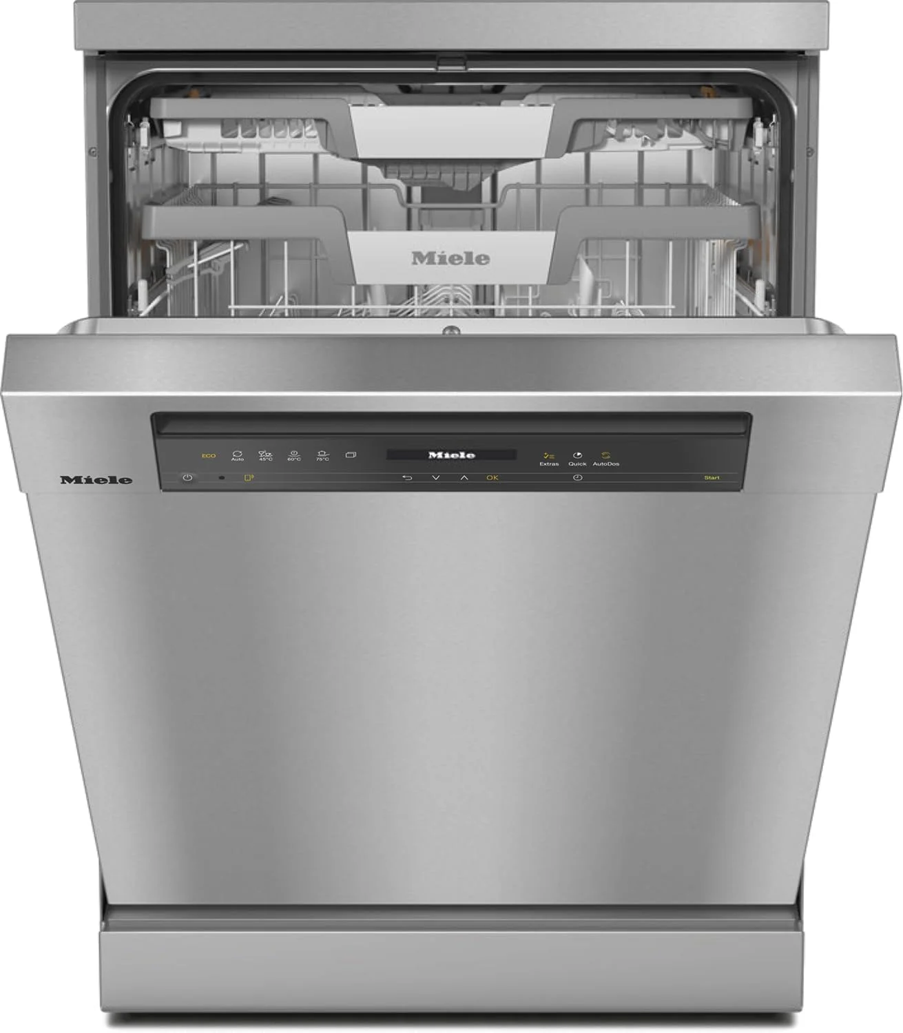 ماشین ظرفشویی ایستاده Miele G 7600 SC AutoDos با توزیع خودکار، خشک کن AutoOpen، سینی 3D MultiFlex، عملکرد فوق العاده بی صدا 37 dB(A)، اتصال آب شیرین، استیل ضد زنگ/CleanSteel