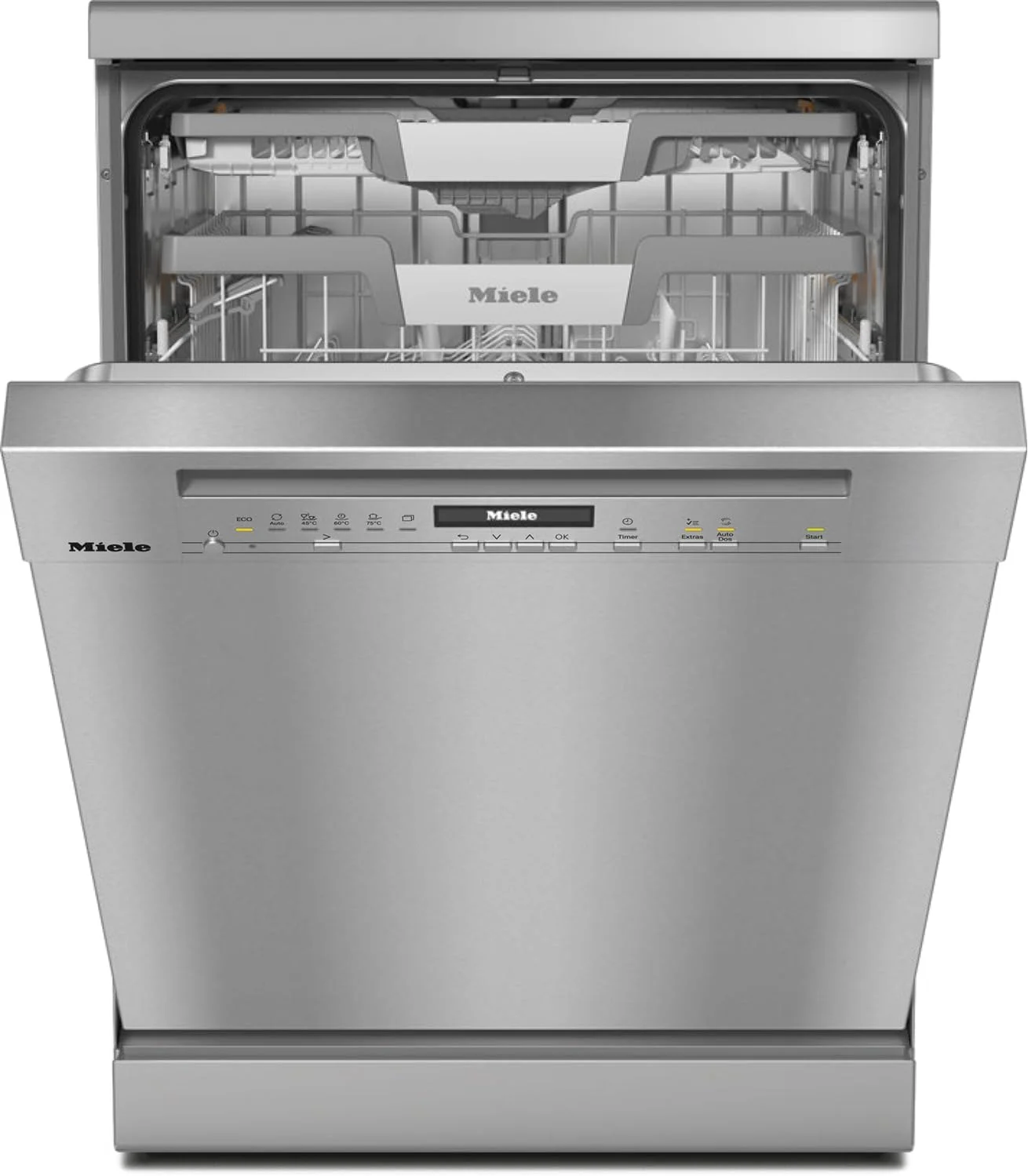 ماشین ظرفشویی ایستاده Miele G 7130 SC AutoDos با توزیع خودکار، خشک کن AutoOpen، ComfortClose و سینی 3D MultiFlex، نمای CleanSteel