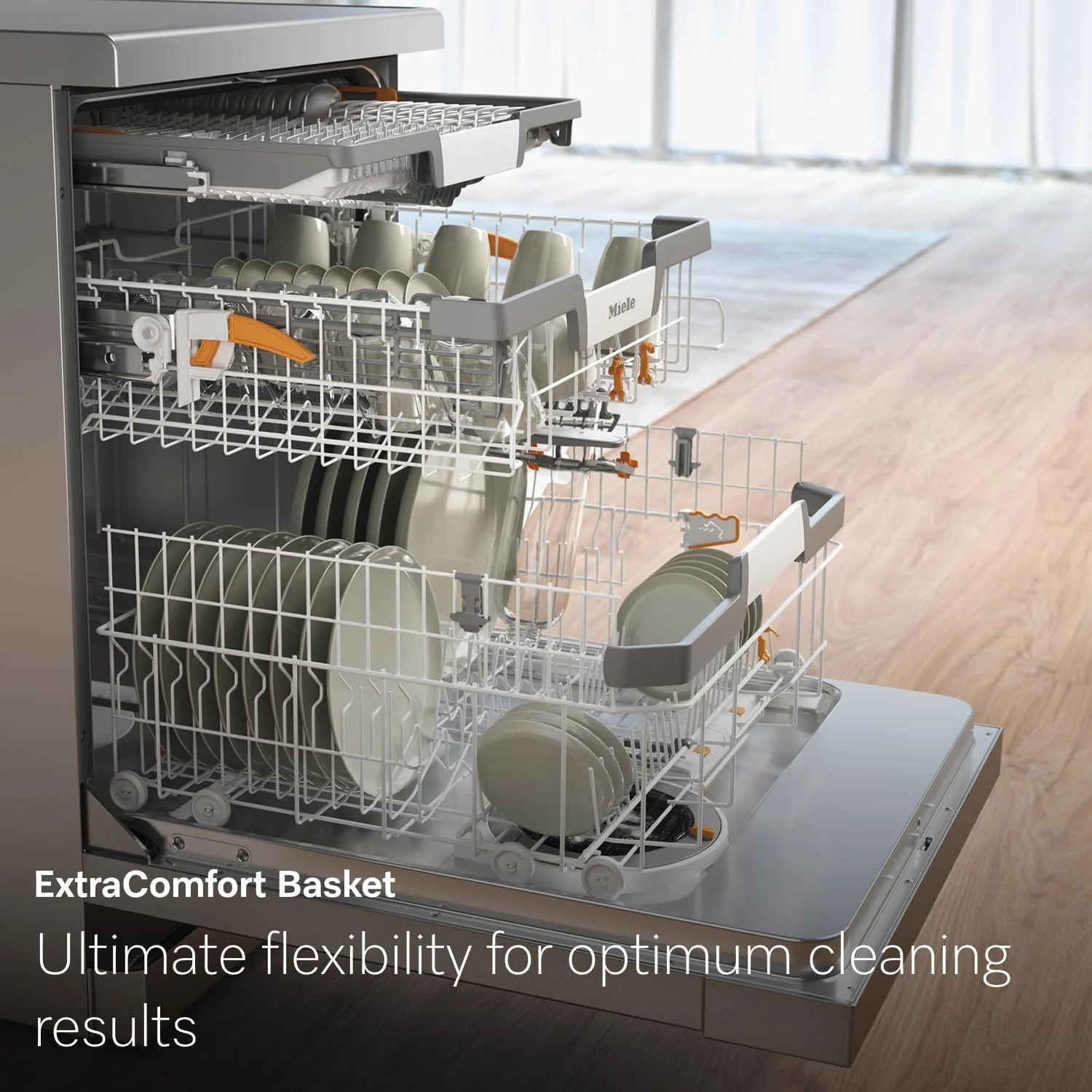 ماشین ظرفشویی ایستاده Miele G 7130 SC AutoDos با توزیع خودکار، خشک کن AutoOpen، ComfortClose و سینی 3D MultiFlex، نمای CleanSteel