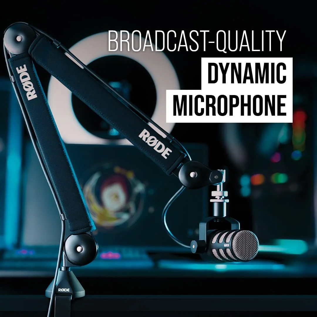 میکروفون دینامیک با کیفیت پخش RØDE PodMic با پایه چرخشی یکپارچه برای پادکست، استریم، بازی و ضبط صدا (مشکی)