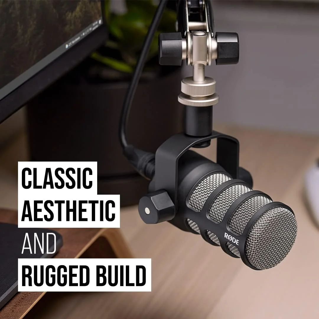 میکروفون دینامیک با کیفیت پخش RØDE PodMic با پایه چرخشی یکپارچه برای پادکست، استریم، بازی و ضبط صدا (مشکی)