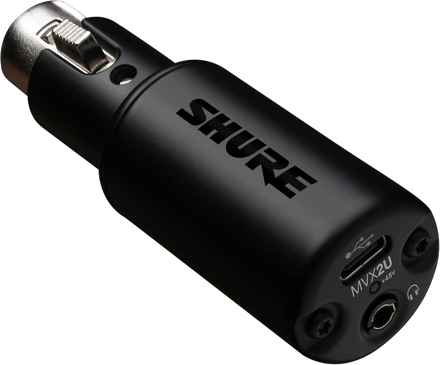 اینترفیس دیجیتال XLR به USB شور MVX2U با جک هدفون، پری امپ یکپارچه با کنترل گین 60dB، مانیتورینگ بدون تاخیر، فانتوم پاور 48 ولت، اپلیکیشن دسکتاپ ShurePlus، کابل USB-C 1 متری