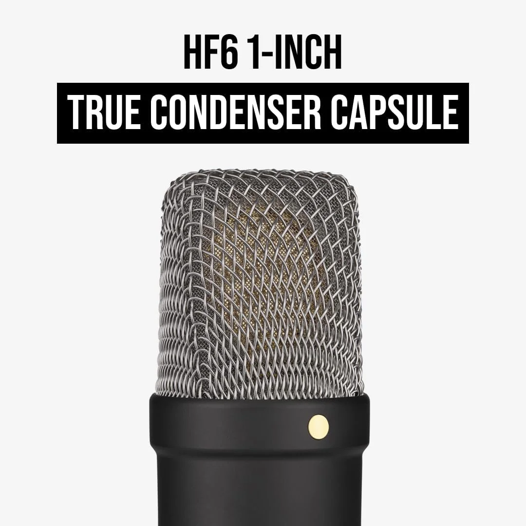 میکروفون کاندنسر دیافراگم بزرگ RØDE NT1 Signature Series به همراه لرزه‌گیر، پاپ فیلتر و کابل XLR برای تولید موسیقی، ضبط وکال، استریمینگ و پادکست (مشکی)