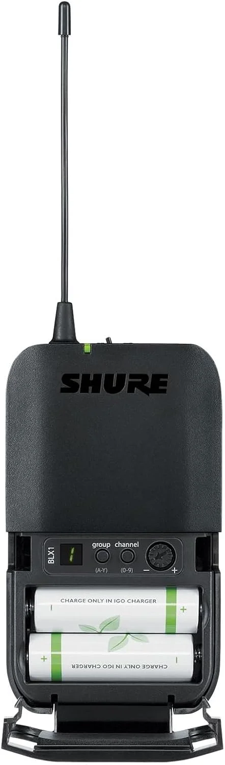 سیستم میکروفون بی سیم Shure BLX14R/MX53 با گیرنده رک مونت BLX4R، فرستنده بدنه BLX1 و میکروفون مینیاتوری هدست MX153 برای ارائه ها، اماکن مذهبی و صدای زنده - باند H10