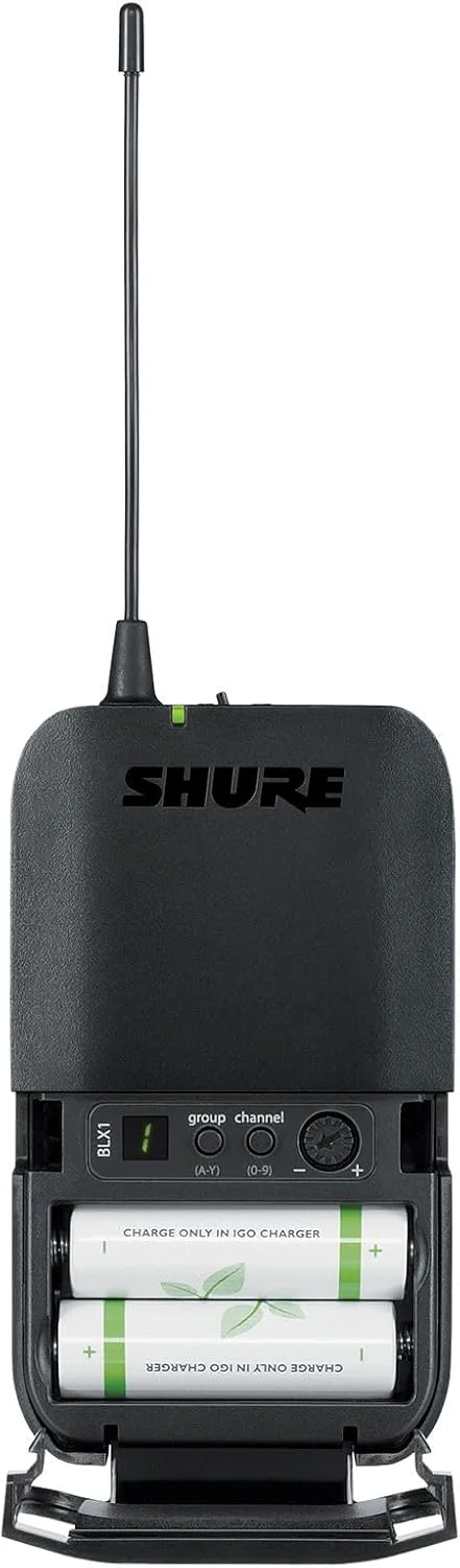 سیستم میکروفون بی سیم Shure BLX14/CVL - عمر باتری 14 ساعته، برد 300 فوت، UHF | شامل میکروفون یقه ای CVL، فرستنده بدنه، گیرنده تک کاناله | باند H9 (BLX14/CVL-H9)
