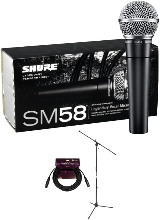 بسته میکروفون وکال داینامیک کاردیوید Shure SM58-LC به همراه آداپتور پایه و کیف زیپ دار