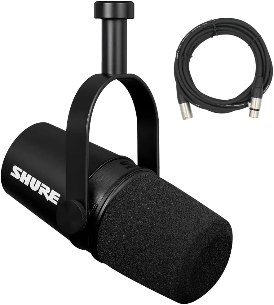 میکروفون پادکست Shure MV7X XLR به همراه کابل XLR - میکروفون دینامیک برای پادکست و ضبط صدا، فناوری جداسازی صدا، ساختار تمام فلزی، سازگار با پایه میکروفون، فرکانس بهینه شده - مشکی