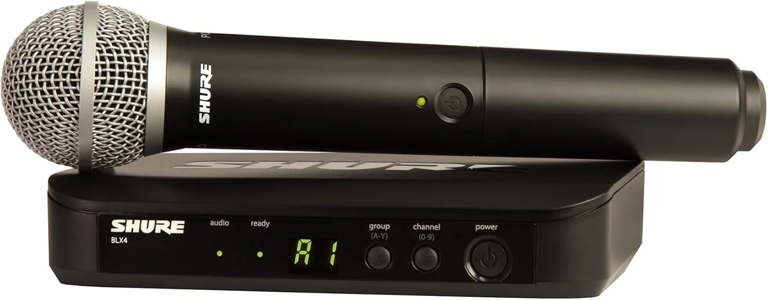 سیستم میکروفون بی سیم UHF Shure BLX24/PG58 - ایده آل برای کلیسا، کارائوکه، آواز - عمر باتری 14 ساعته، برد 300 فوت | شامل میکروفون دستی آوازی PG58، گیرنده تک کاناله | باند H9