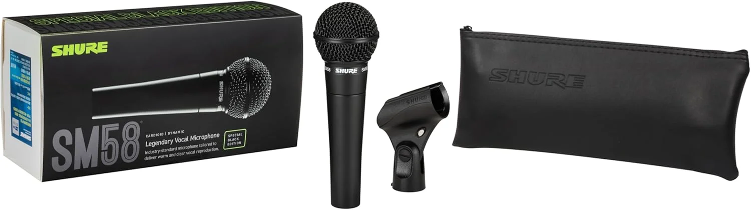 میکروفون داینامیک Shure SM58 Pro XLR - میکروفون کاردیود حرفه ای استودیویی و اجرای زنده برای وکال، پادکست و ضبط صدا، نسخه ویژه مشکی
