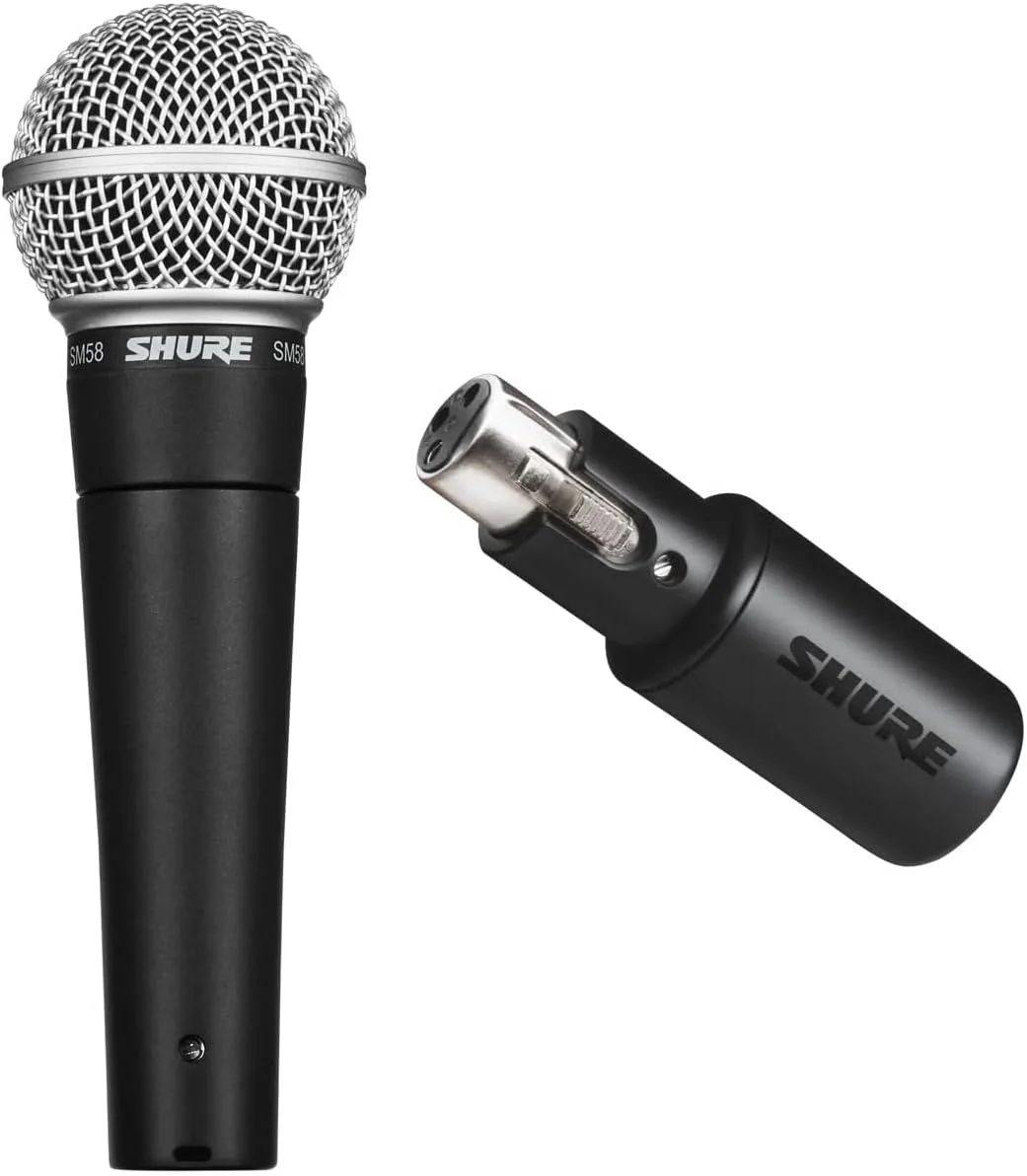 میکروفون وکال داینامیک کاردیوید Shure SM58-LC + رابط دیجیتال XLR به USB Shure MVX2U با جک هدفون
