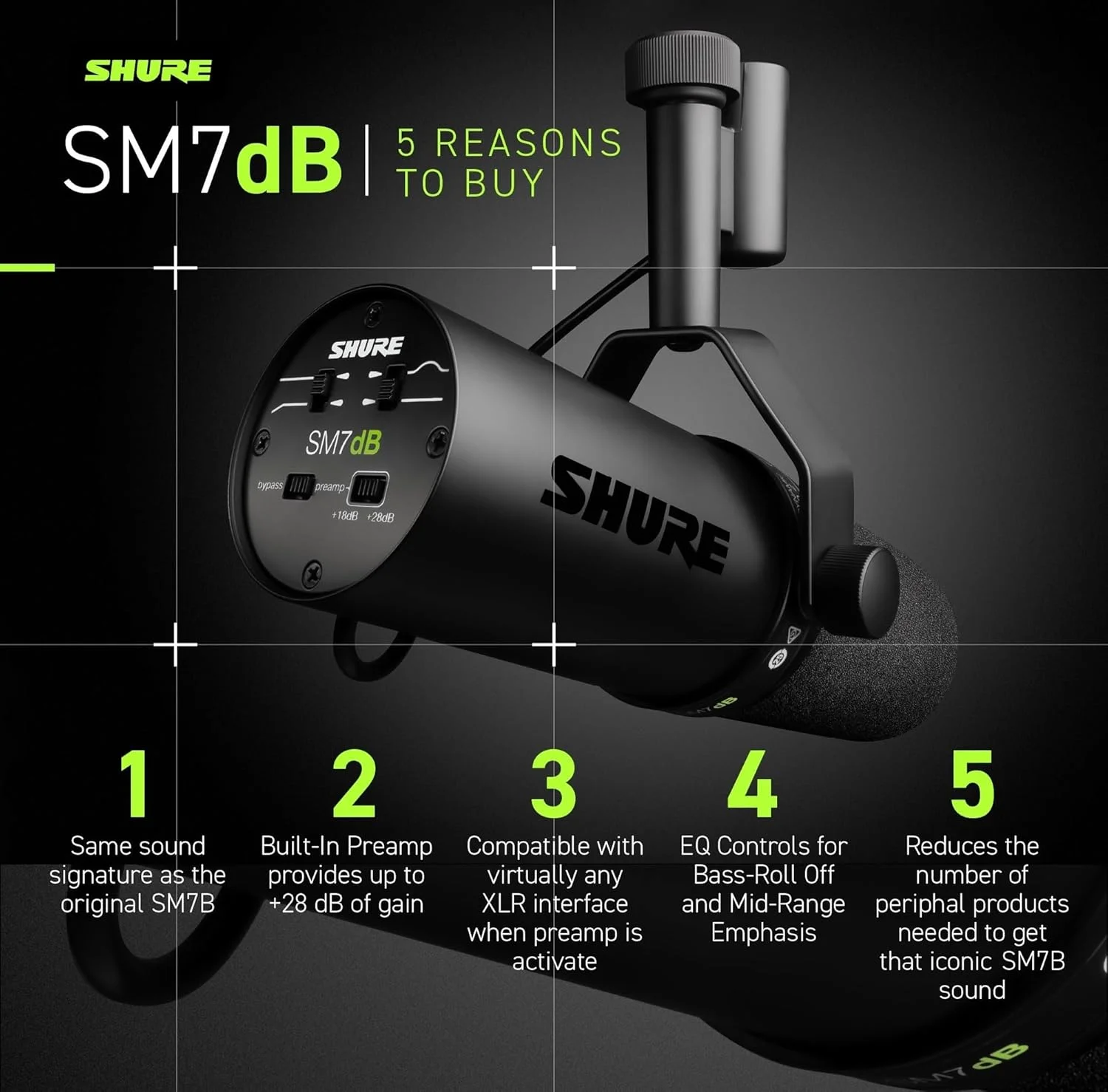 میکروفون دینامیک وکال Shure SM7dB (بازسازی شده) با پری امپ داخلی برای استریم، پادکست و ضبط، فرکانس گسترده، صدای گرم و روان، ساختار مقاوم، بادگیر جداشدنی - مشکی میکروفون دینامیک وکال Shure SM7dB (بازسازی شده) با پری امپ داخلی برای استریم، پادکست و ضبط، فرکانس گسترده، صدای گرم و روان، ساختار مقاوم، بادگیر جداشدنی - مشکی