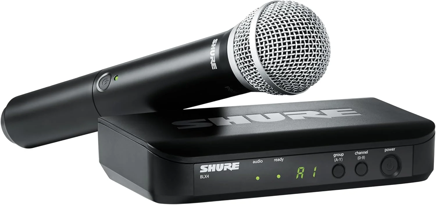 سیستم میکروفون بی سیم UHF Shure BLX24/PG58 - ایده آل برای کلیسا، کارائوکه، آواز - عمر باتری 14 ساعته، برد 300 فوت | شامل میکروفون دستی آوازی PG58، گیرنده تک کاناله | باند H9 سیستم میکروفون بی سیم UHF Shure BLX24/PG58 - ایده آل برای کلیسا، کارائوکه، آواز - عمر باتری 14 ساعته، برد 300 فوت | شامل میکروفون دستی آوازی PG58، گیرنده تک کاناله | باند H9