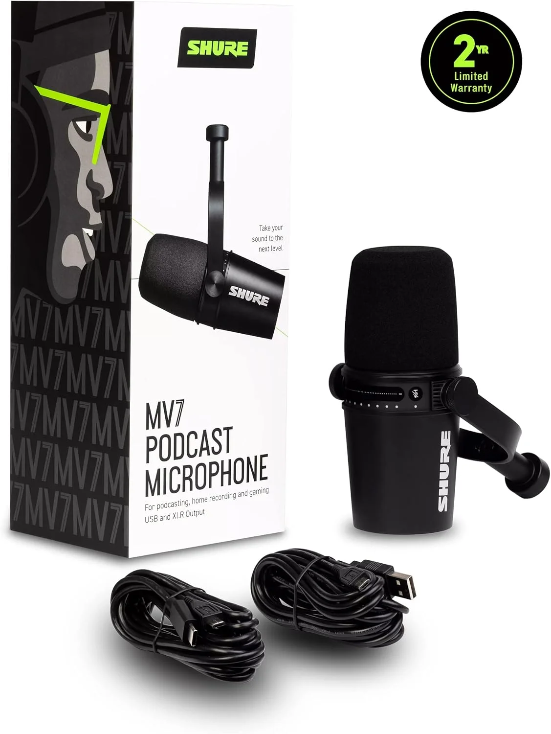 میکروفون پادکست Shure MV7، حرفه ای، سازگار با USB برای کامپیوتر، ضبط صدا، عالی برای پادکست، بازی و پخش زنده، مشکی میکروفون پادکست Shure MV7، حرفه ای، سازگار با USB برای کامپیوتر، ضبط صدا، عالی برای پادکست، بازی و پخش زنده، مشکی