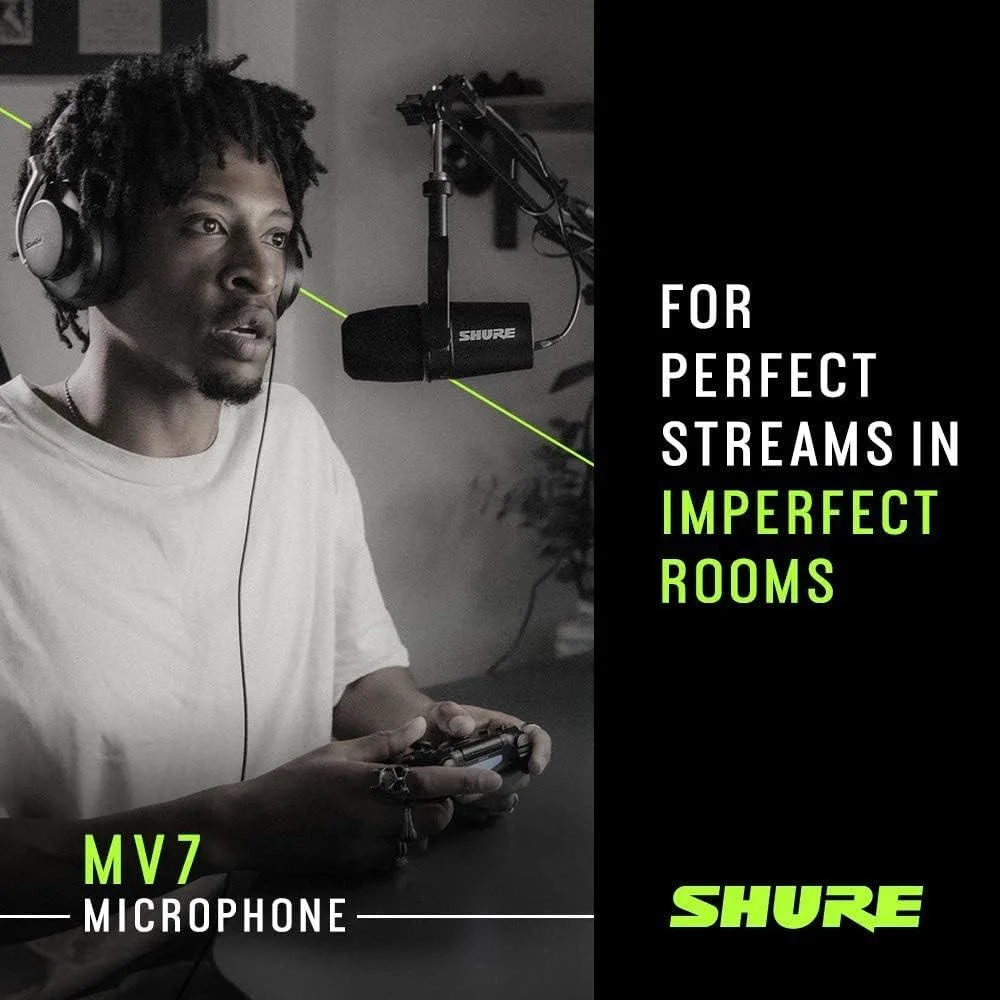 میکروفون پادکست Shure MV7، حرفه ای، سازگار با USB برای کامپیوتر، ضبط صدا، عالی برای پادکست، بازی و پخش زنده، مشکی میکروفون پادکست Shure MV7، حرفه ای، سازگار با USB برای کامپیوتر، ضبط صدا، عالی برای پادکست، بازی و پخش زنده، مشکی