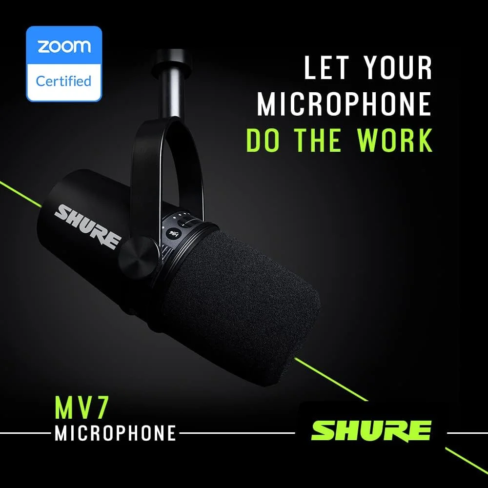 میکروفون پادکست Shure MV7، حرفه ای، سازگار با USB برای کامپیوتر، ضبط صدا، عالی برای پادکست، بازی و پخش زنده، مشکی میکروفون پادکست Shure MV7، حرفه ای، سازگار با USB برای کامپیوتر، ضبط صدا، عالی برای پادکست، بازی و پخش زنده، مشکی