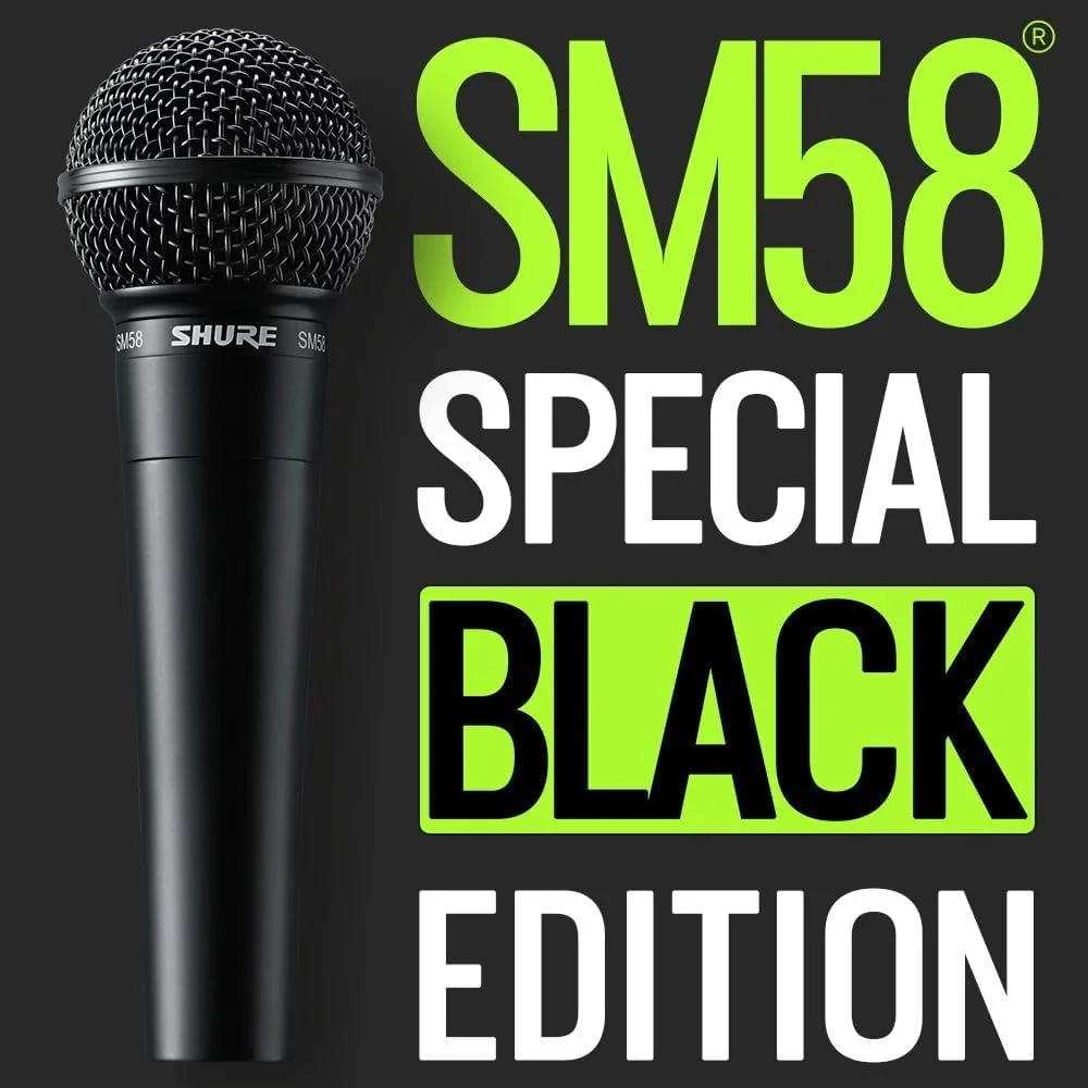 میکروفون داینامیک Shure SM58 Pro XLR - میکروفون کاردیود حرفه ای استودیویی و اجرای زنده برای وکال، پادکست و ضبط صدا، نسخه ویژه مشکی