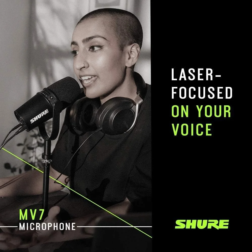 میکروفون پادکست Shure MV7، حرفه ای، سازگار با USB برای کامپیوتر، ضبط صدا، عالی برای پادکست، بازی و پخش زنده، مشکی میکروفون پادکست Shure MV7، حرفه ای، سازگار با USB برای کامپیوتر، ضبط صدا، عالی برای پادکست، بازی و پخش زنده، مشکی