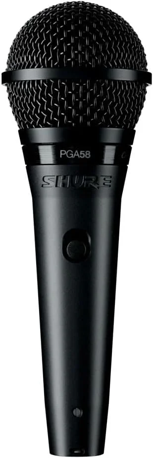 میکروفون داینامیک Shure PGA58 - میکروفون دستی برای وکال با الگوی قطبی کاردیوئید، سوئیچ روشن/خاموش مجزا، آداپتور پایه و کیف زیپ دار، بدون کابل (PGA58-LC)