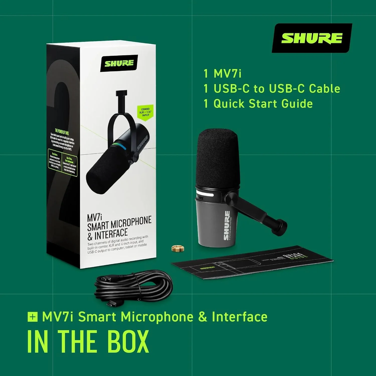 میکروفون هوشمند Shure MV7i با رابط صوتی داخلی - میکروفون پادکست و موسیقی با 2 کانال، XLR و 1/4 اینچ، USB-C برای Mac/PC/تلفن، ویژگی های پیشرفته DSP، طراحی تمام فلزی، حالت سطح خودکار میکروفون هوشمند Shure MV7i با رابط صوتی داخلی - میکروفون پادکست و موسیقی با 2 کانال، XLR و 1/4 اینچ، USB-C برای Mac/PC/تلفن، ویژگی های پیشرفته DSP، طراحی تمام فلزی، حالت سطح خودکار