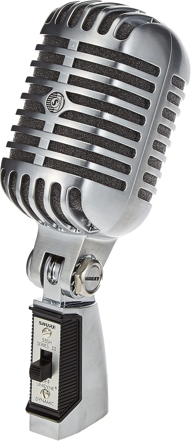 میکروفون وکال Shure 55SH Series II، Unidyne، الگوی قطبی کاردیوئید، طراحی کلاسیک، برای اجرای زنده، استودیو و پادکست، نقره ای