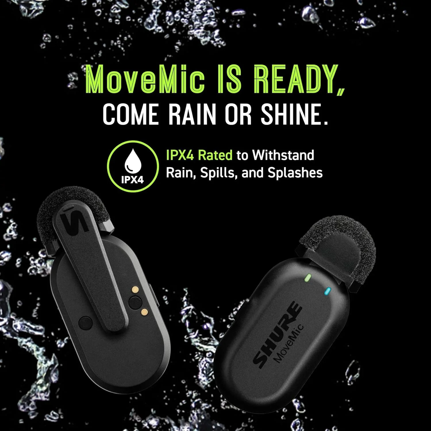 سیستم میکروفون یقه ای بی سیم دو کاناله Shure MoveMic Two، ضبط صدای ممتاز و قابل حمل، مناسب برای تولیدکنندگان محتوا، مشکی
