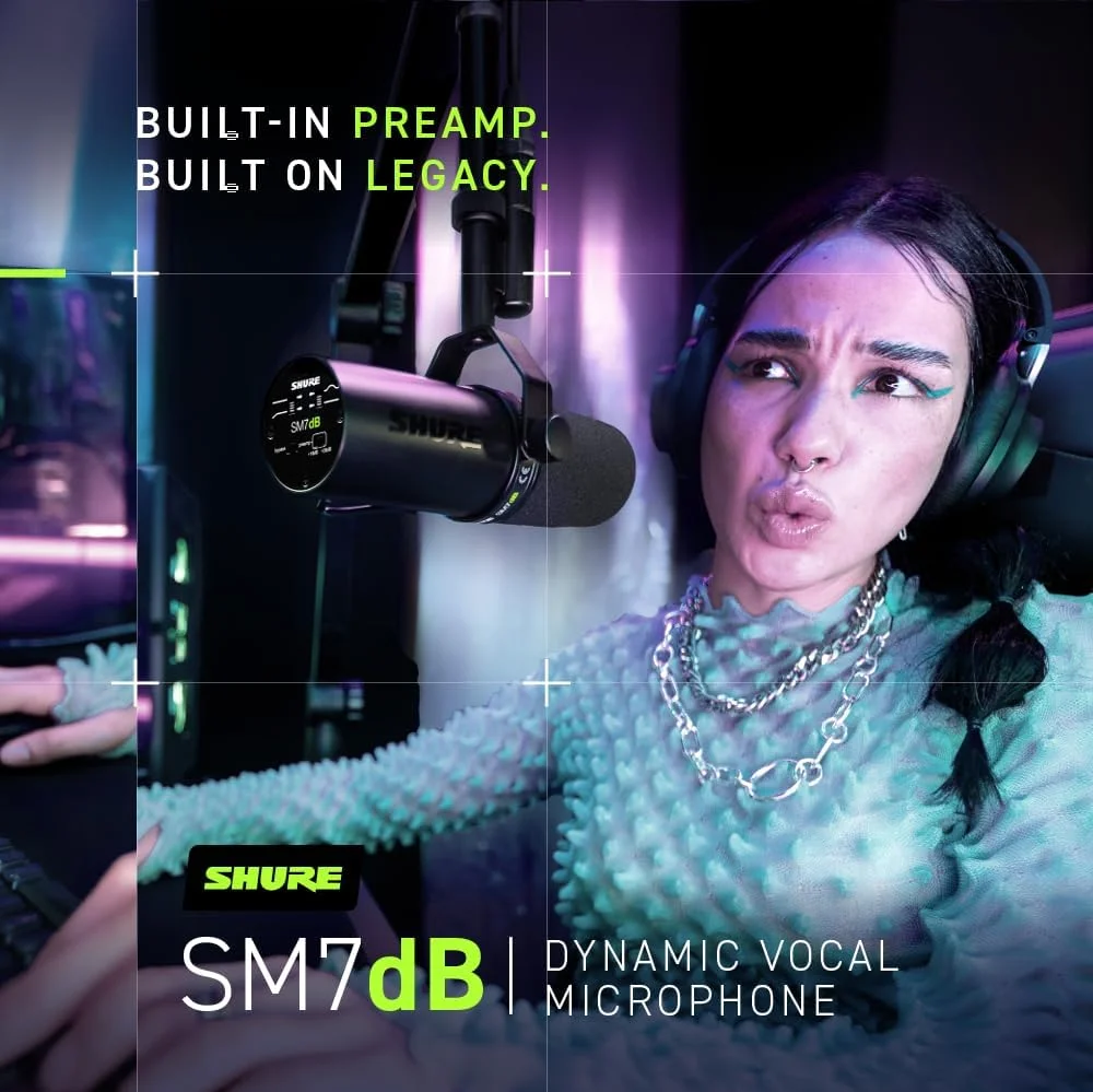 میکروفون دینامیک وکال Shure SM7dB با پری امپ داخلی برای استریم، پادکست و ضبط، فرکانس گسترده، صدای گرم و نرم، ساختار مقاوم، بادگیر جداشدنی - مشکی میکروفون دینامیک وکال Shure SM7dB با پری امپ داخلی برای استریم، پادکست و ضبط، فرکانس گسترده، صدای گرم و نرم، ساختار مقاوم، بادگیر جداشدنی - مشکی