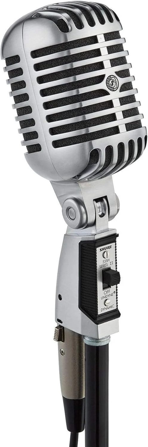 میکروفون وکال Shure 55SH Series II، Unidyne، الگوی قطبی کاردیوئید، طراحی کلاسیک، برای اجرای زنده، استودیو و پادکست، نقره ای میکروفون وکال Shure 55SH Series II، Unidyne، الگوی قطبی کاردیوئید، طراحی کلاسیک، برای اجرای زنده، استودیو و پادکست، نقره ای