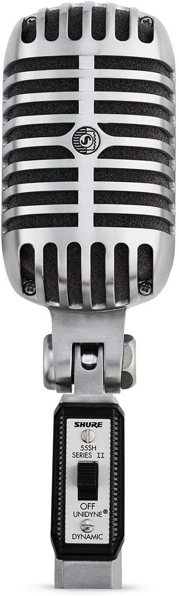 میکروفون وکال Shure 55SH Series II، Unidyne، الگوی قطبی کاردیوئید، طراحی کلاسیک، برای اجرای زنده، استودیو و پادکست، نقره ای میکروفون وکال Shure 55SH Series II، Unidyne، الگوی قطبی کاردیوئید، طراحی کلاسیک، برای اجرای زنده، استودیو و پادکست، نقره ای