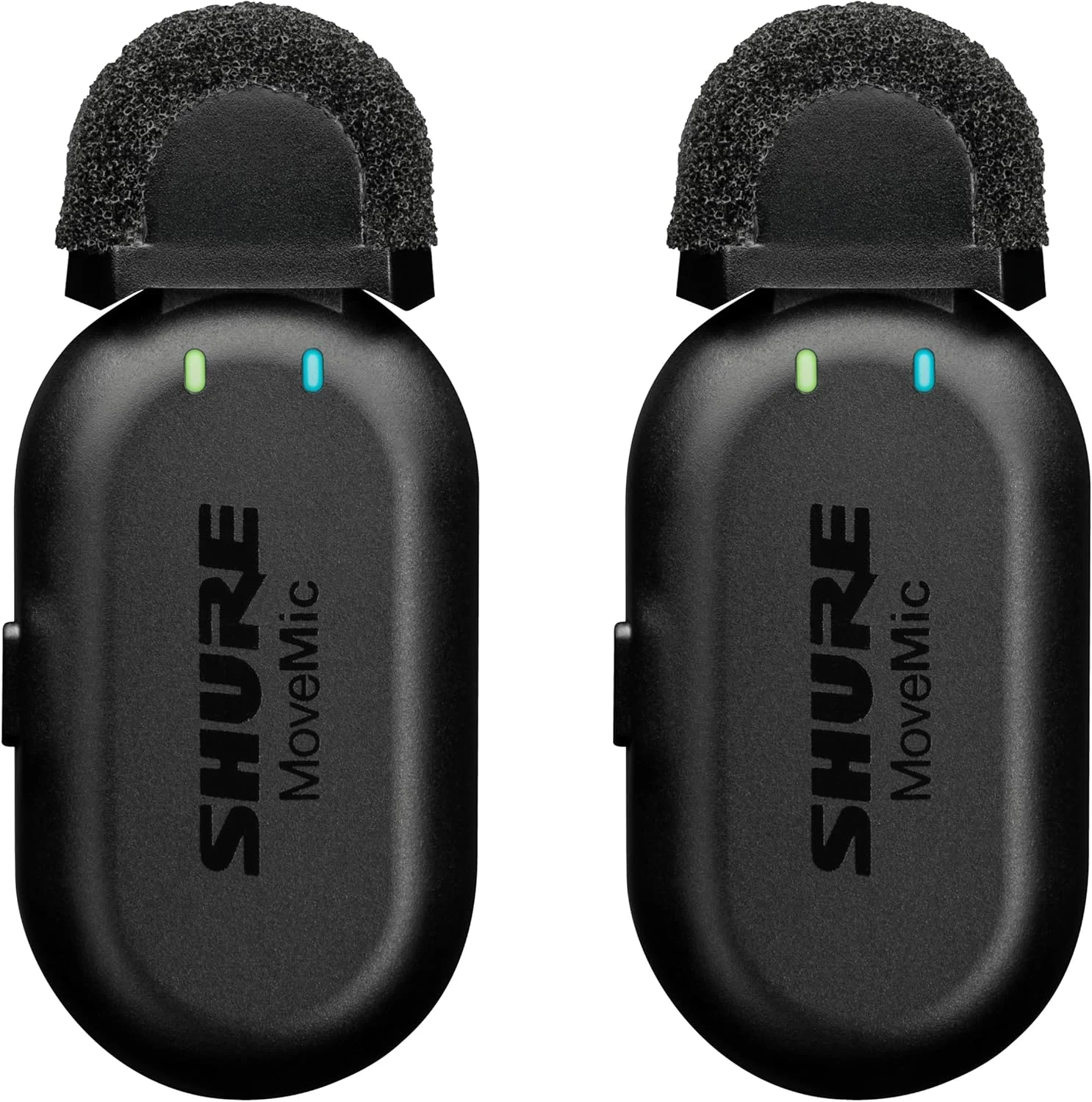 سیستم میکروفون یقه ای بی سیم دو کاناله Shure MoveMic Two، ضبط صدای ممتاز و قابل حمل، مناسب برای تولیدکنندگان محتوا، مشکی