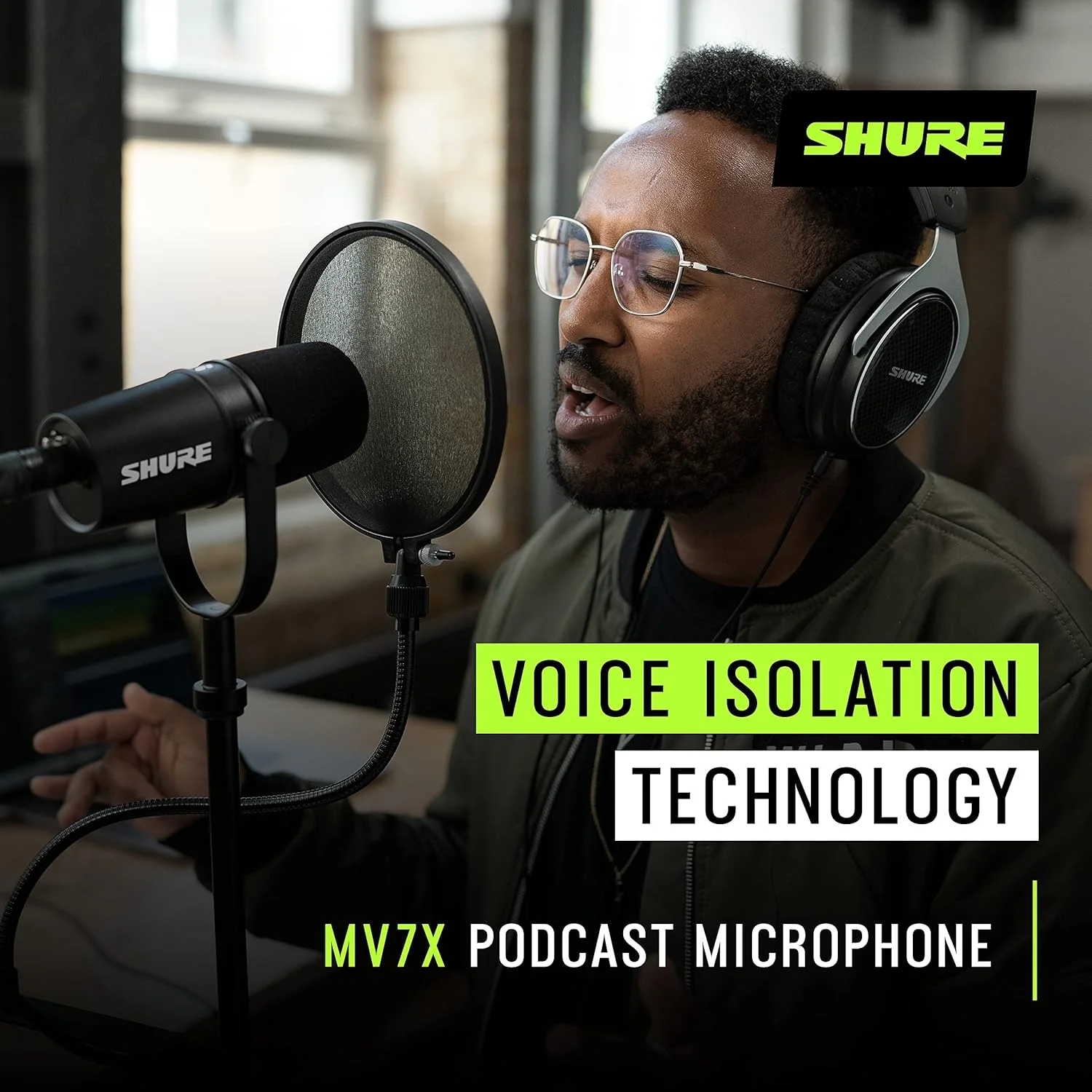 میکروفون پادکست حرفه ای Shure MV7X، ضبط صدای پویا، سازگار با XLR جهانی، ایده آل برای بازی های رایانه ای و پخش زنده، مشکی