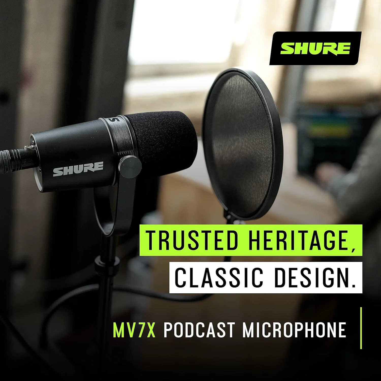 میکروفون پادکست حرفه ای Shure MV7X، ضبط صدای پویا، سازگار با XLR جهانی، ایده آل برای بازی های رایانه ای و پخش زنده، مشکی