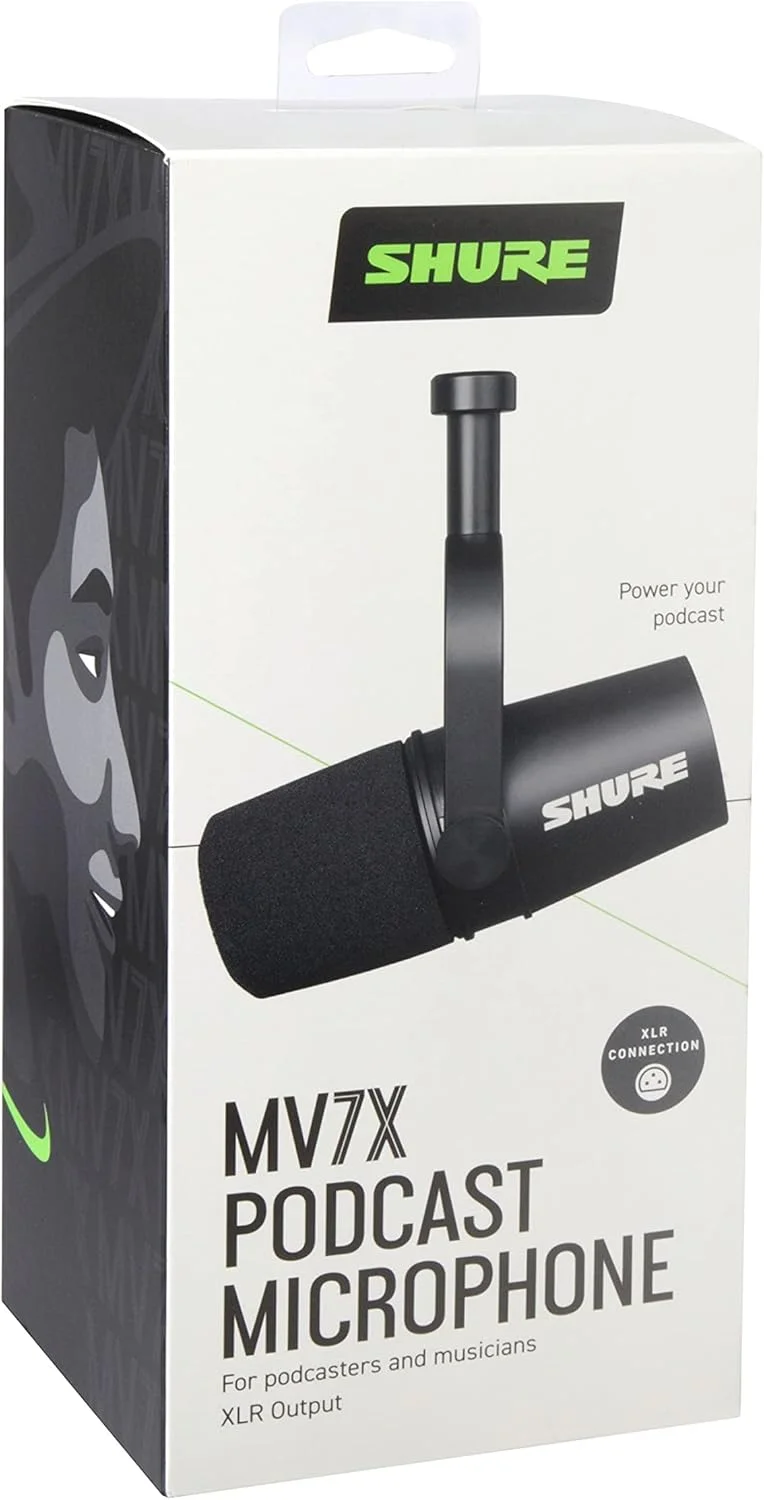 میکروفون پادکست حرفه ای Shure MV7X، ضبط صدای پویا، سازگار با XLR جهانی، ایده آل برای بازی های رایانه ای و پخش زنده، مشکی