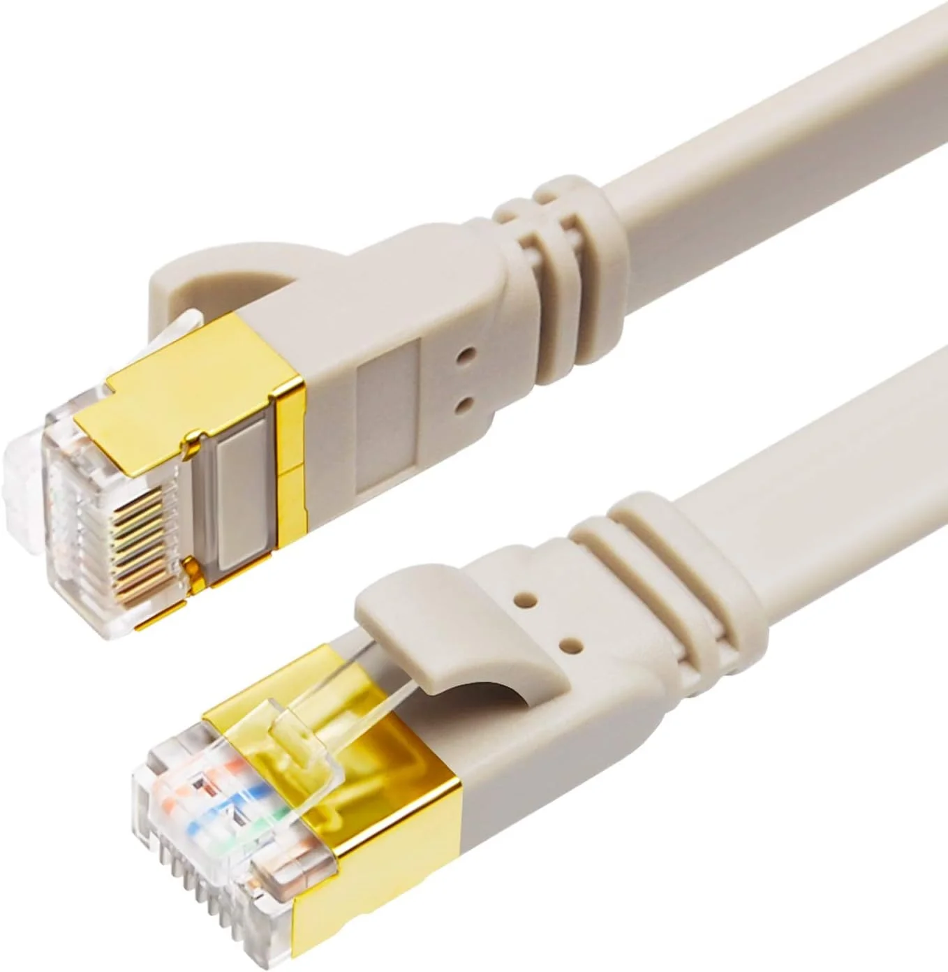 کابل اترنت CAT 8 یاهودی، 3 متری سرعت بالا 40 گیگابیت بر ثانیه 2000 مگاهرتز تخت CAT8، رنگ موراندی، کابل شبکه گیگابیتی LAN با کانکتور RJ45 روکش طلا برای بازی، کامپیوتر (سفید مایل به کرم موراندی 3 متری)