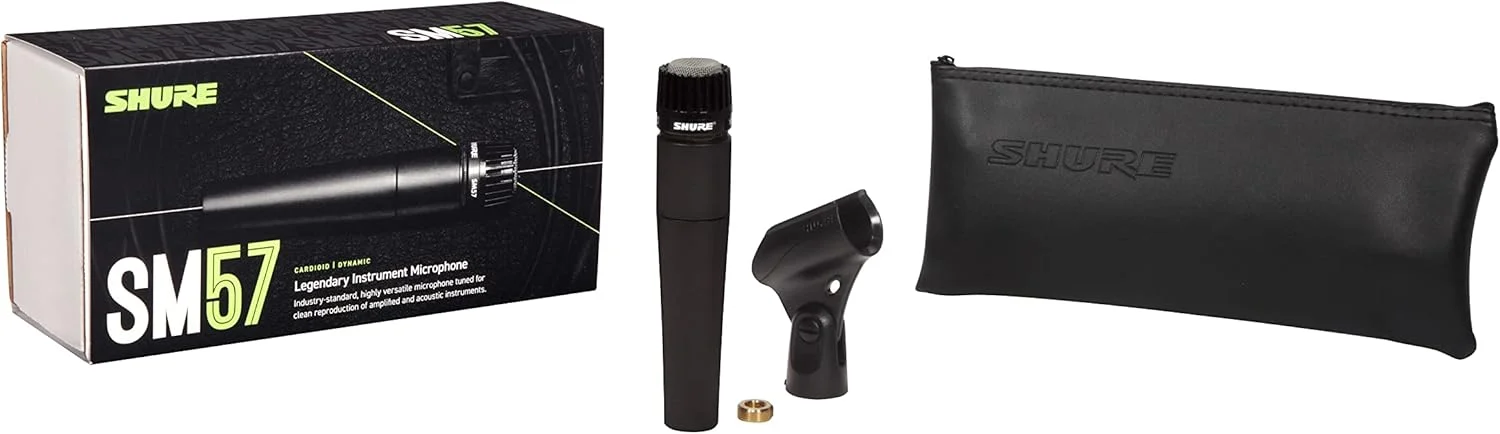میکروفون ساز Shure SM57، دینامیک، کاردیوئید، آماده استودیو، برای اجرای زنده ساز و ضبط صدای حرفه ای، مشکی میکروفون ساز Shure SM57، دینامیک، کاردیوئید، آماده استودیو، برای اجرای زنده ساز و ضبط صدای حرفه ای، مشکی