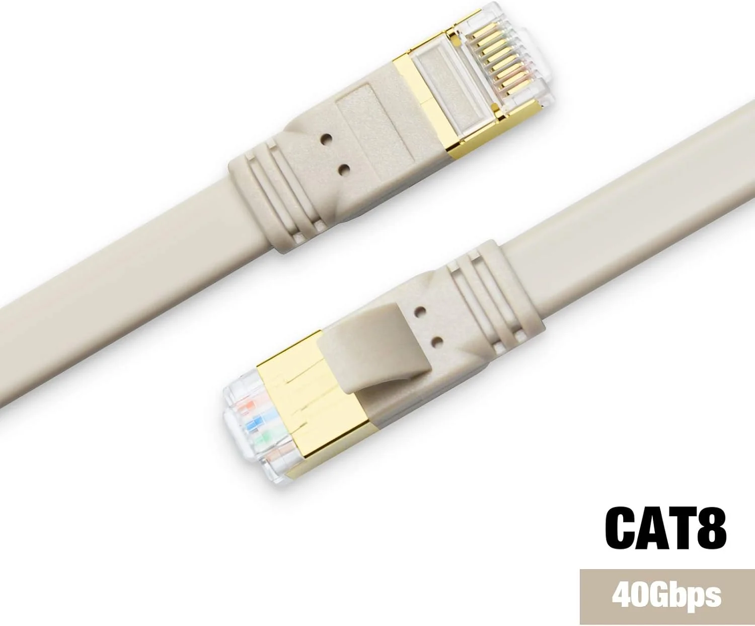 کابل اترنت CAT 8 یاهودی، 3 متری سرعت بالا 40 گیگابیت بر ثانیه 2000 مگاهرتز تخت CAT8، رنگ موراندی، کابل شبکه گیگابیتی LAN با کانکتور RJ45 روکش طلا برای بازی، کامپیوتر (سفید مایل به کرم موراندی 3 متری)