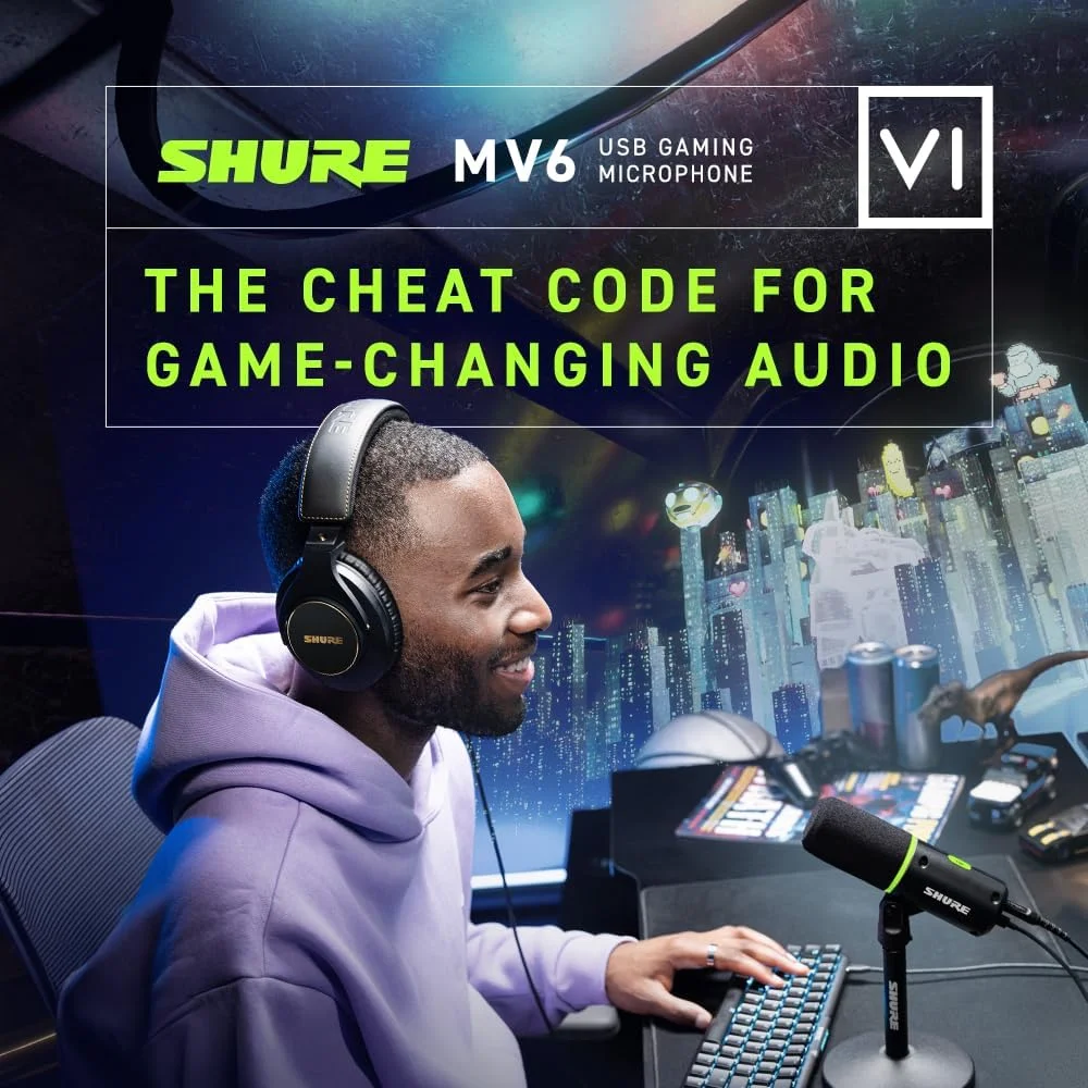 میکروفون گیمینگ Shure MV6، میکروفون USB PC دینامیک برای بازی و استریم - پایه رومیزی، حذف نویز پس زمینه، ضربه بزنید برای قطع صدا و خروجی 3.5 میلی متری برای نظارت هدفون در زمان واقعی میکروفون گیمینگ Shure MV6، میکروفون USB PC دینامیک برای بازی و استریم - پایه رومیزی، حذف نویز پس زمینه، ضربه بزنید برای قطع صدا و خروجی 3.5 میلی متری برای نظارت هدفون در زمان واقعی
