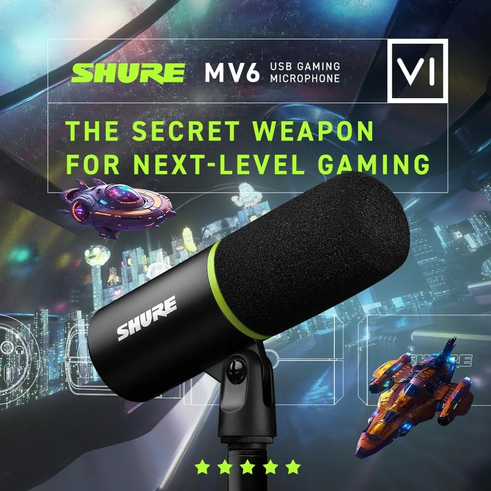 میکروفون گیمینگ Shure MV6، میکروفون USB PC دینامیک برای بازی و استریم - پایه رومیزی، حذف نویز پس زمینه، ضربه بزنید برای قطع صدا و خروجی 3.5 میلی متری برای نظارت هدفون در زمان واقعی میکروفون گیمینگ Shure MV6، میکروفون USB PC دینامیک برای بازی و استریم - پایه رومیزی، حذف نویز پس زمینه، ضربه بزنید برای قطع صدا و خروجی 3.5 میلی متری برای نظارت هدفون در زمان واقعی