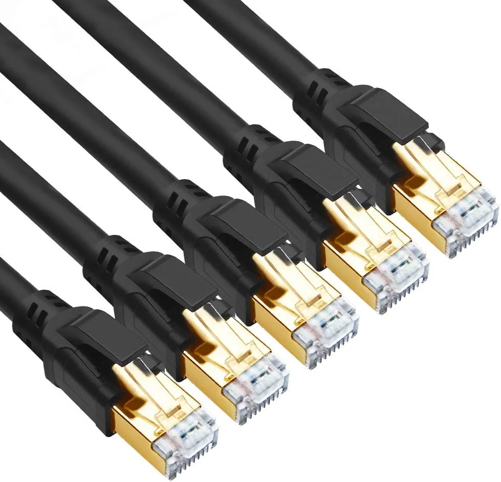 کابل اترنت CAT 8 یاهودی 3 فوتی (بسته 5 عددی) سرعت فوق العاده بالا 40 گیگابیت بر ثانیه 2000 مگاهرتز SFTP 26AWG کابل CAT8 LAN کابل شبکه اینترنت با کانکتور RJ45 روکش طلا برای مودم روتر بازی PC (3 فوت / 5 بسته / مشکی)