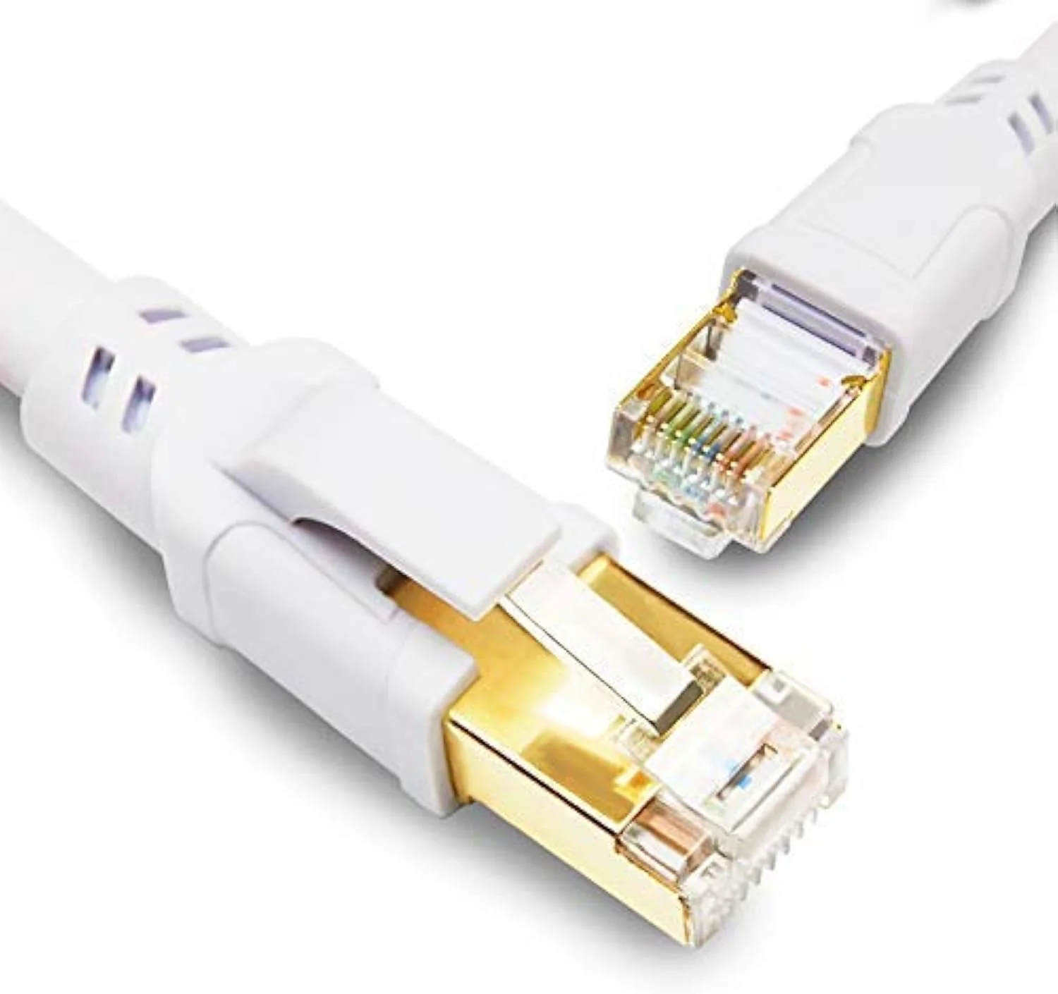 کابل اترنت CAT8 یاهودی 2 متری، سرعت بالا 40 گیگابیت بر ثانیه 2000 مگاهرتز SFTP کابل های سیم شبکه LAN اینترنت با کانکتور RJ45 روکش طلا برای روتر، مودم، رایانه شخصی، سوئیچ ها، هاب، لپ تاپ، بازی، ایکس باکس (2 متر/سفید)