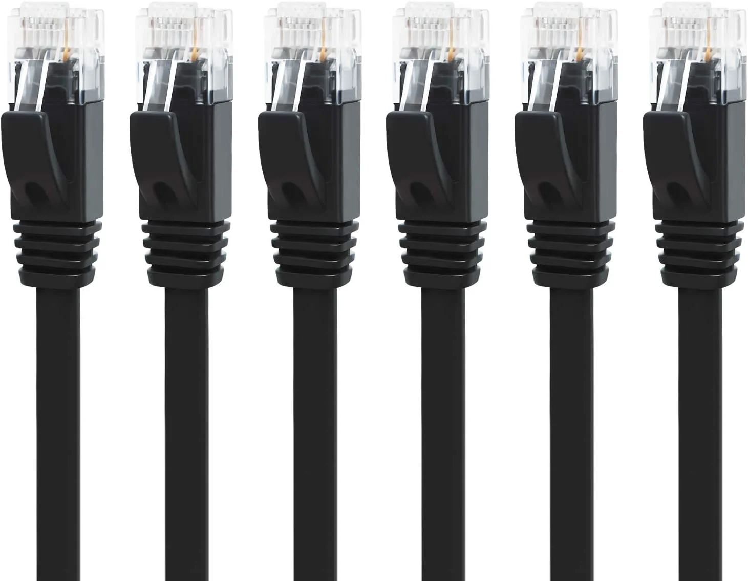 کابل اترنت CAT6 یاهودی، 1 متری، بسته 6 عددی، مشکی، کابل شبکه LAN گیگابیتی تخت و پرسرعت CAT 6، کانکتور RJ45 بدون گیر، مس خالص برای مودم، روتر، کامپیوتر (1 متری، بسته 6 عددی، مشکی)